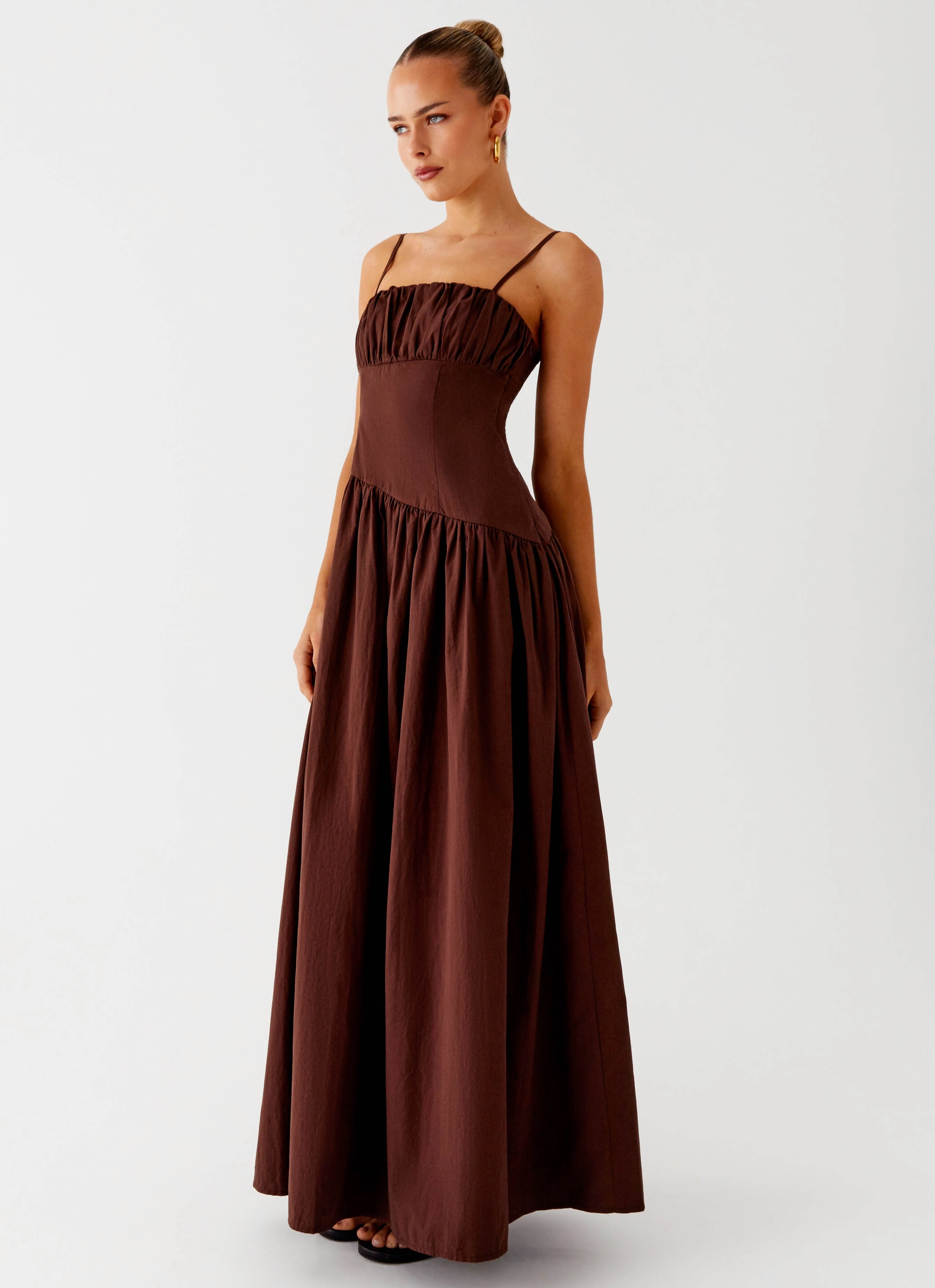 Yuna Drop Waist Maxi Dress - Chocolate Perfect Layering Matte-Lining
