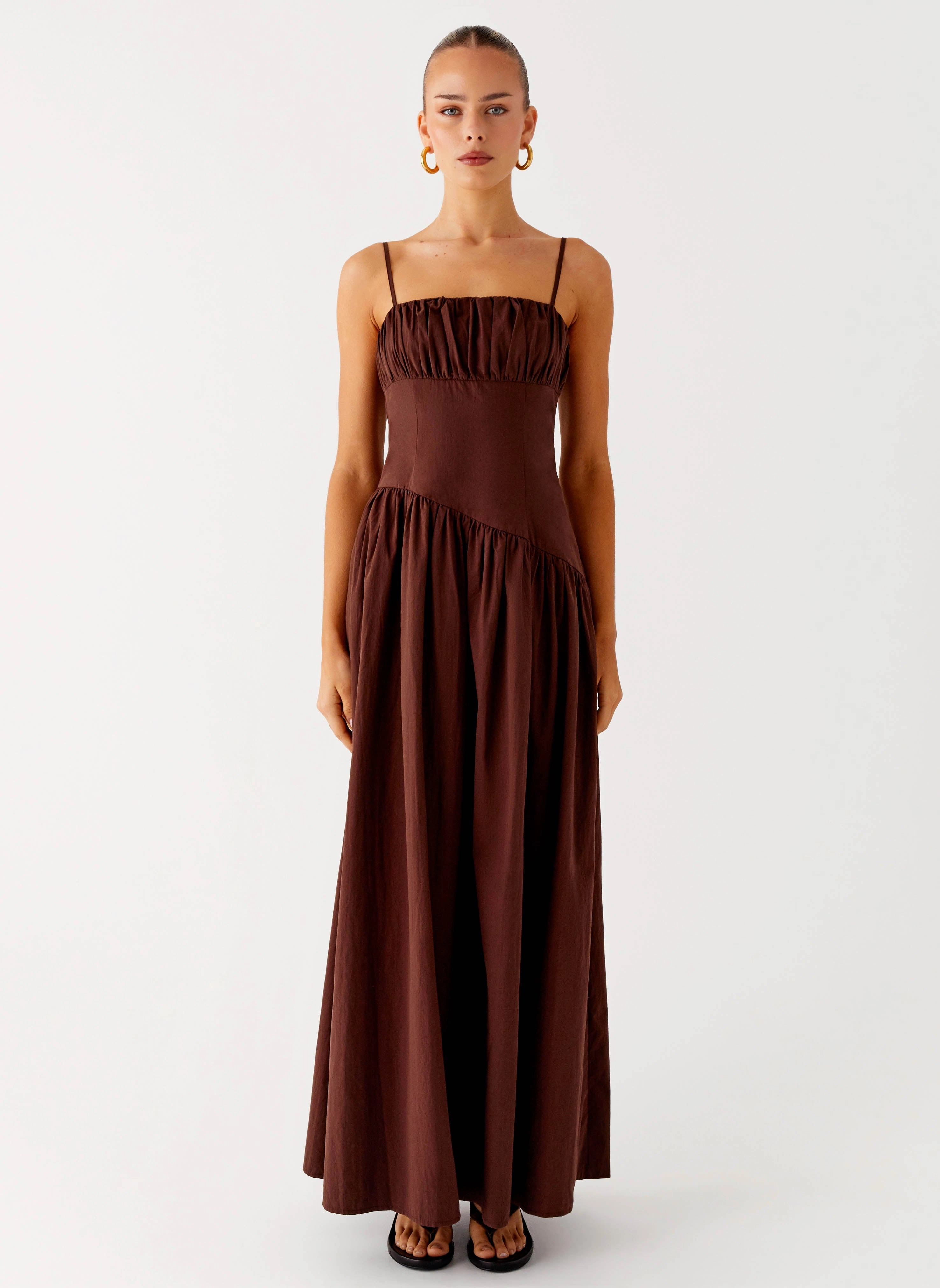 Sweetheart-Neck Yuna Drop Waist Maxi Dress - Chocolate
