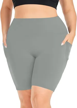 Sports Shorts for Women Plus Size Stretch Yoga with Pockets Fitness Activewear Slim Fit Workout Skinny Pants 2025
