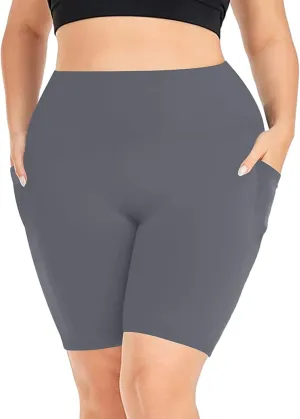 Sports Shorts for Women Plus Size Stretch Yoga with Pockets Fitness Activewear Slim Fit Workout Skinny Pants 2025