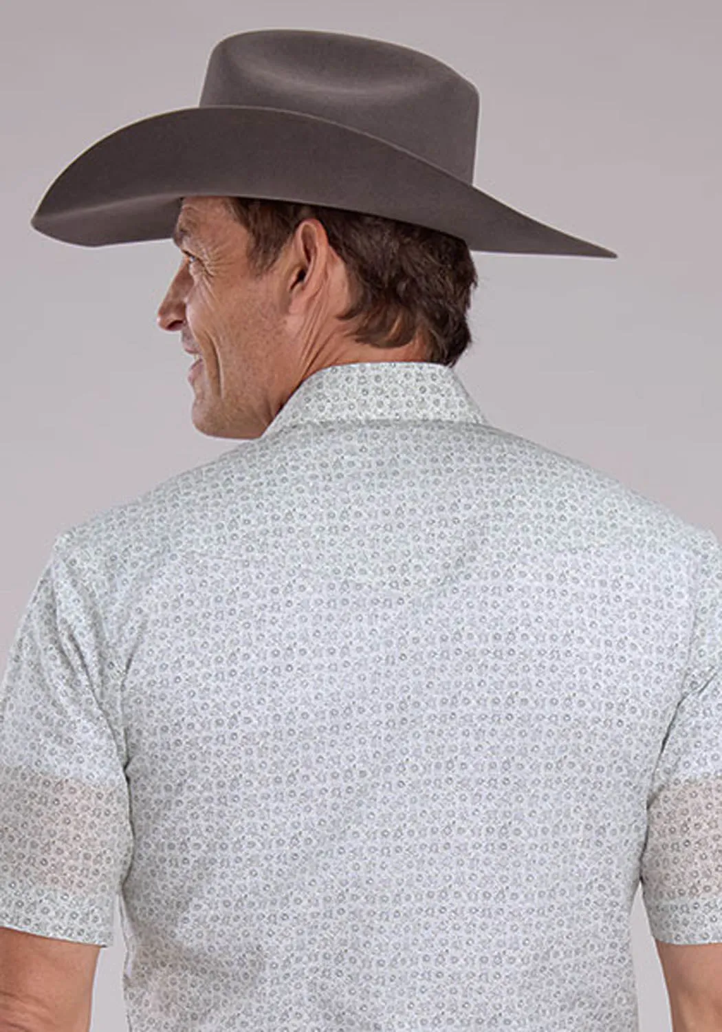 Compact Fold Design Roper Mens 2481 Floral Print Grey/White Cotton Blend S/S Shirt