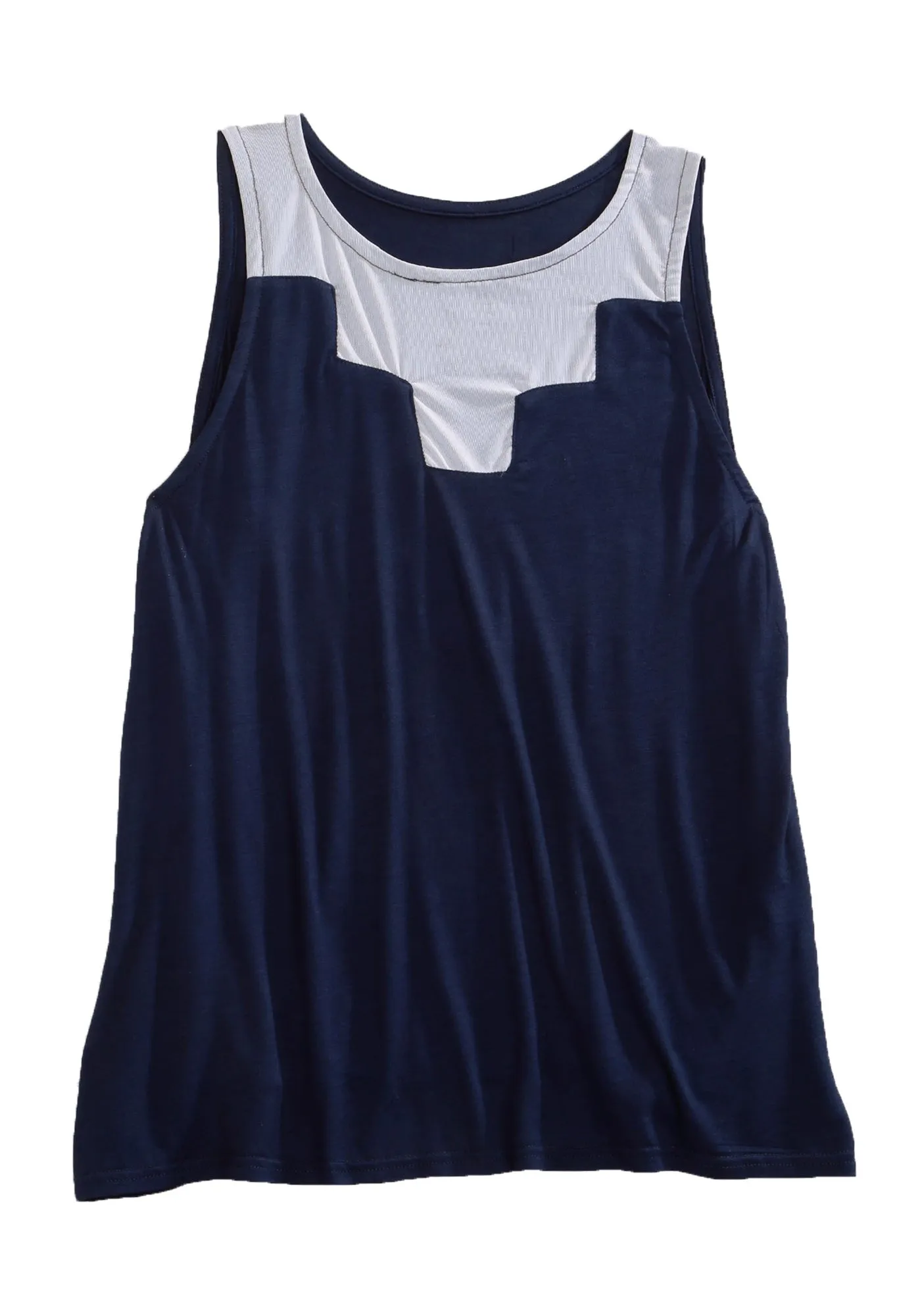 Tin Haul Womens 1820 Fine Mesh Insert Navy/White Poly/Rayon S/L Tank Top Iconic look Breathable Underarm Vents