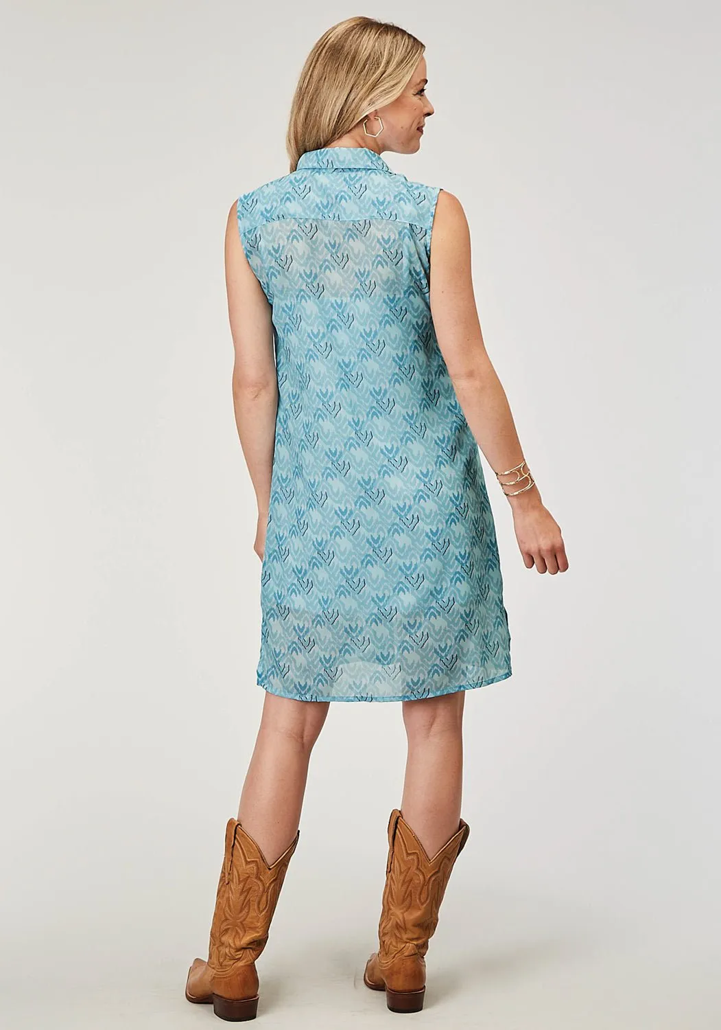 Stretch Classic Wear Versatile Everyday Wear Roper Womens 1978 Ikat Chevron Blue 100% Polyester S/L Dress