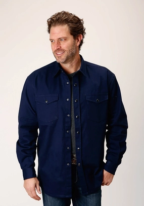 Sporty Appeal Roper Mens Brushed Twill Blue 100% Cotton L/S Shirt Roper Mens Brushed Twill Blue 100% Cotton L/S Shirt Customizable Option