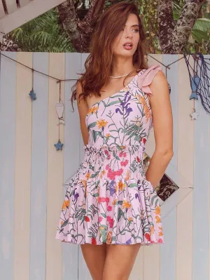 Spring Floral Ruffle-Trimmed One-Shoulder One Piece Swimsuit
