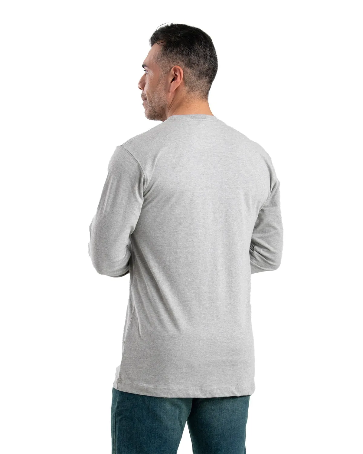 Berne Apparel Mens Heavyweight Pocket Tee Grey Cotton Blend L/S T-Shirt Casual Layer Soft Collar Design