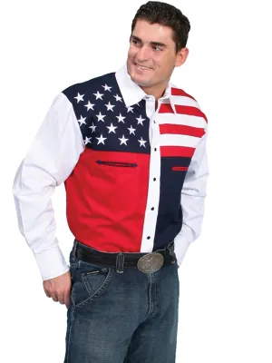 spring fresh Scully Mens Shirt Western Blue 100% Cotton Patriot American Flag L/S All-Purpose Wear Durable Button Closures Scully Mens Shirt Western Blue 100% Cotton Patriot American Flag L/S