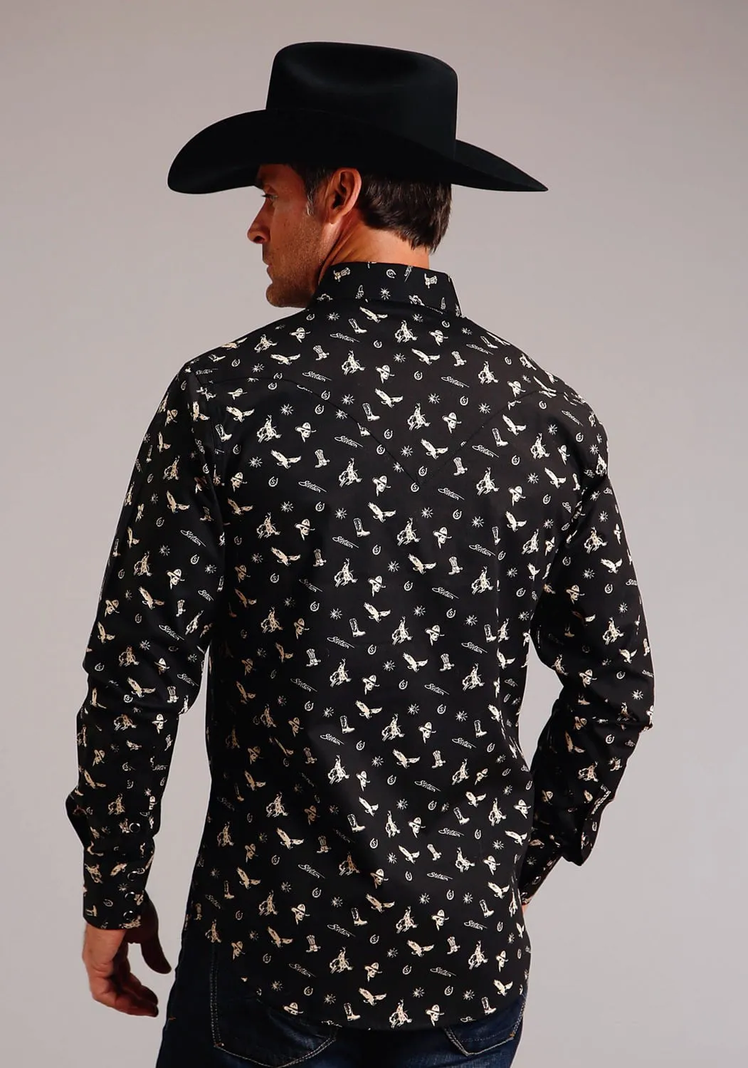 Casual Style Stetson Mens Conversation Black 100% Cotton L/S Shirt