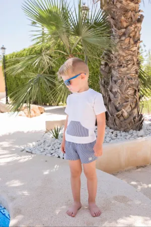 SS20 Dolce Petit Boys Navy Blue & White Swimming Short Set 2408-2B