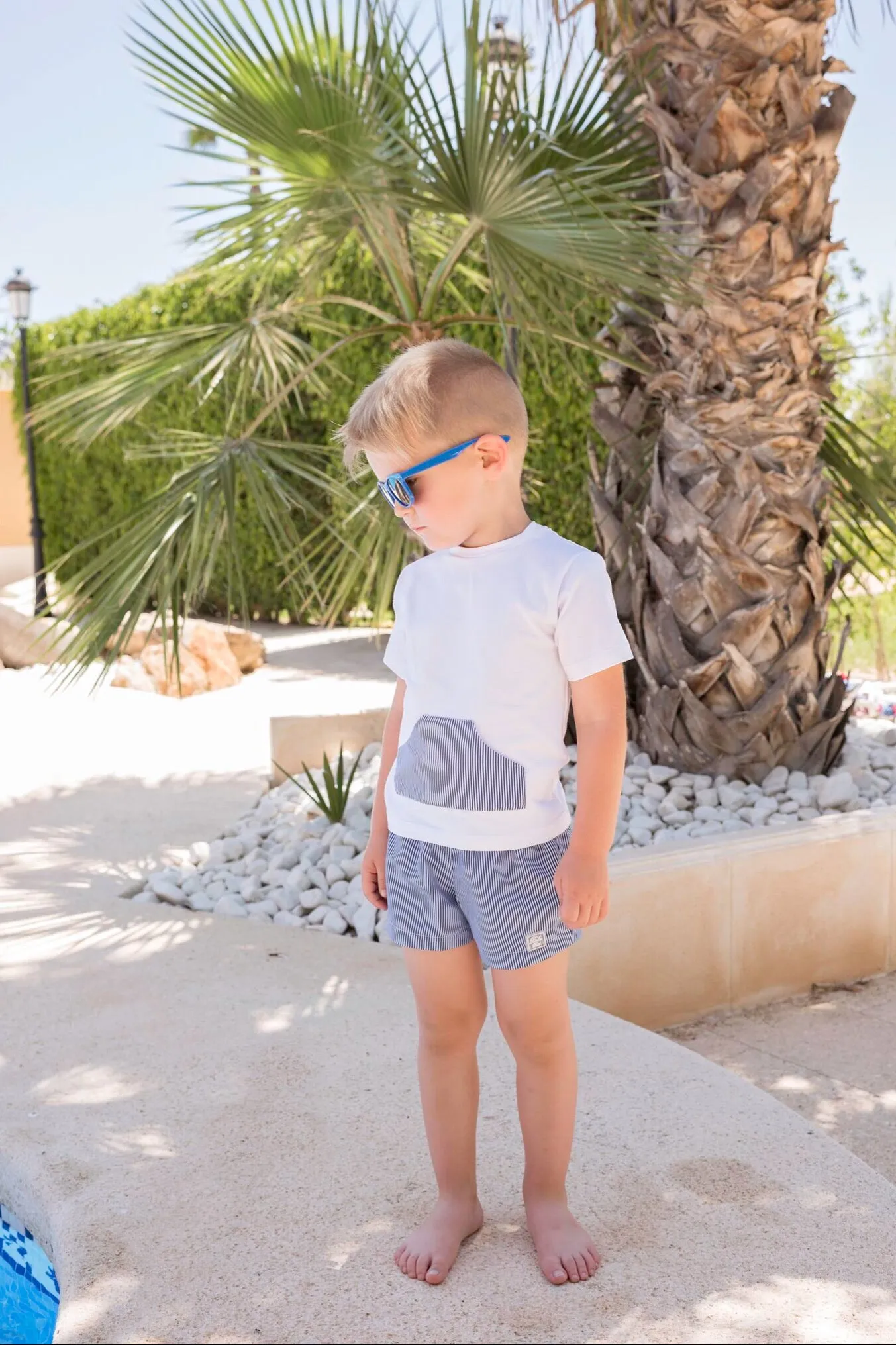 SS20 Dolce Petit Boys Navy Blue & White Swimming Short Set 2408-2B