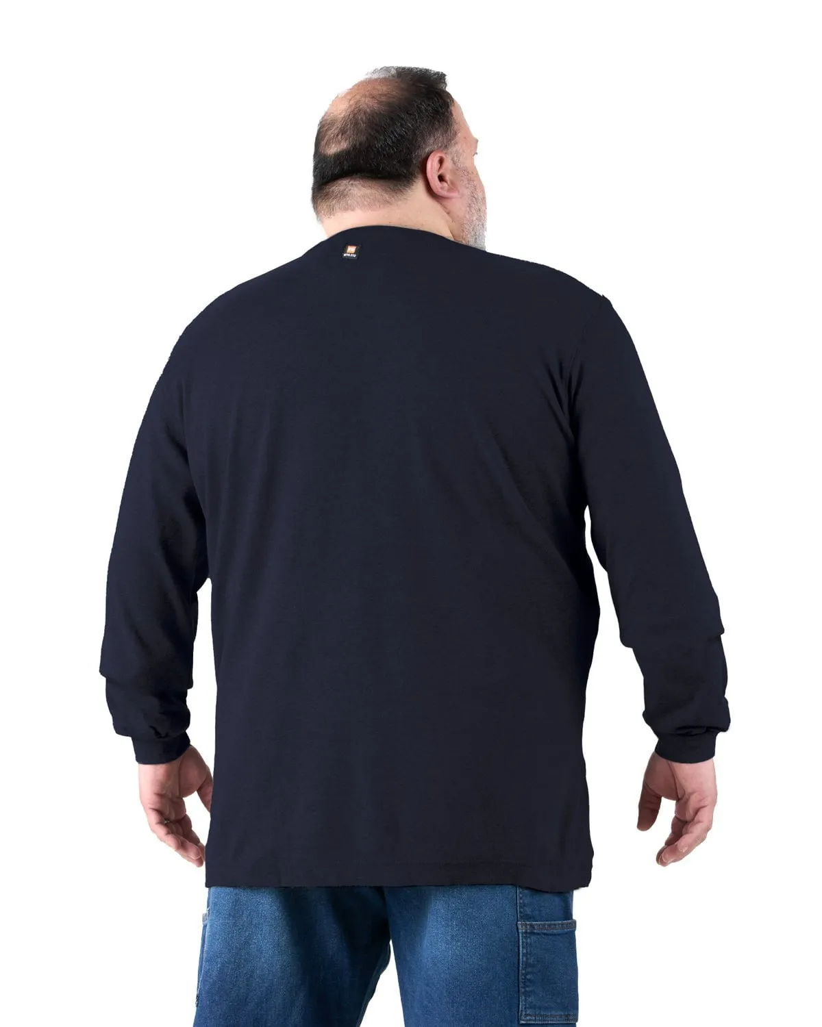 Retro Vibe Berne Mens Flame Resistant Crew Neck Pocket Navy 100% Cotton L/S T-Shirt