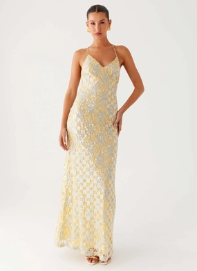 Star Motif Truly Mine Maxi Dress - Yellow Theater-Night Truly Mine Maxi Dress - Yellow