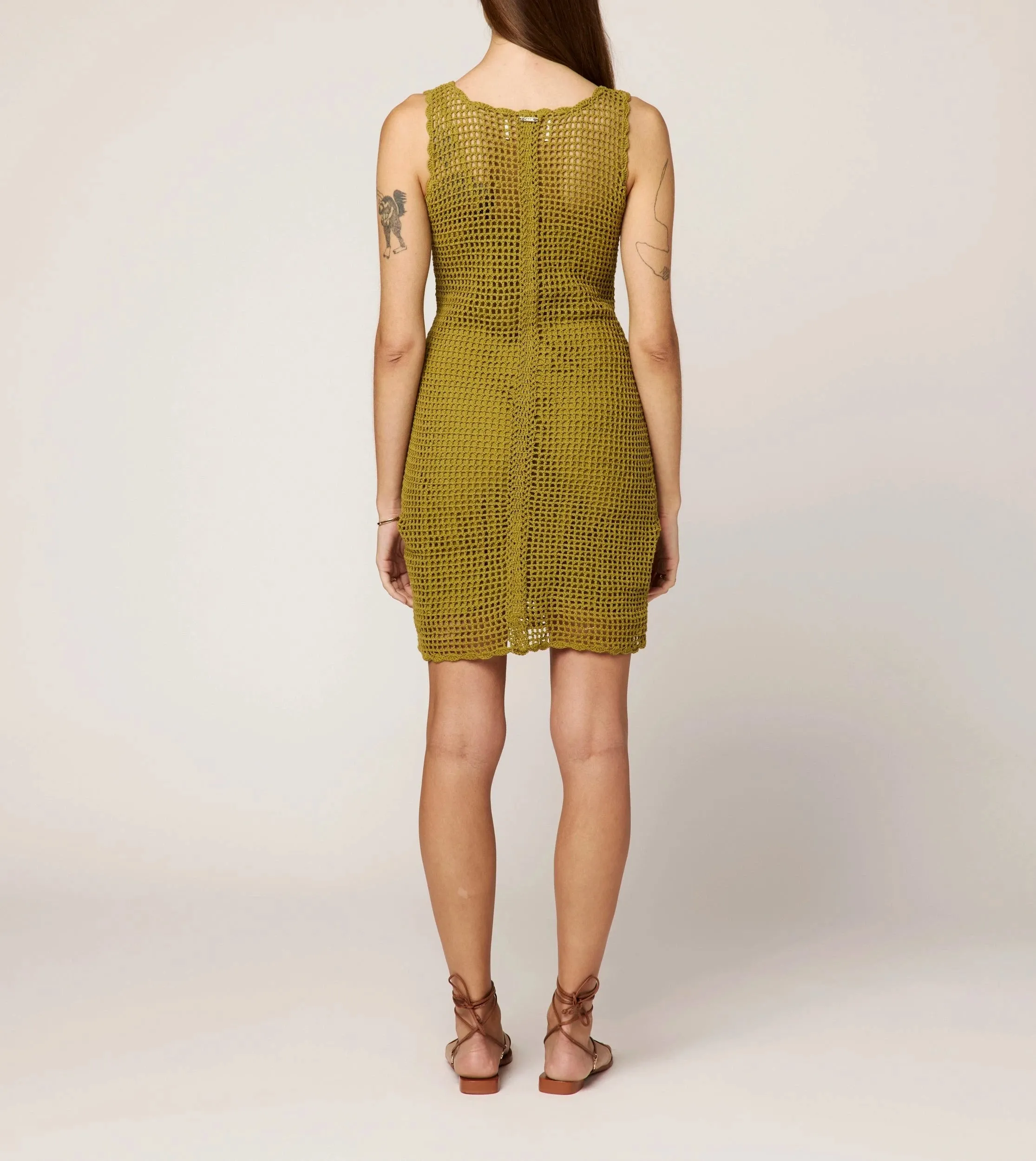 Soft fabric piece Noelani Crochet Mini Dress | Moss