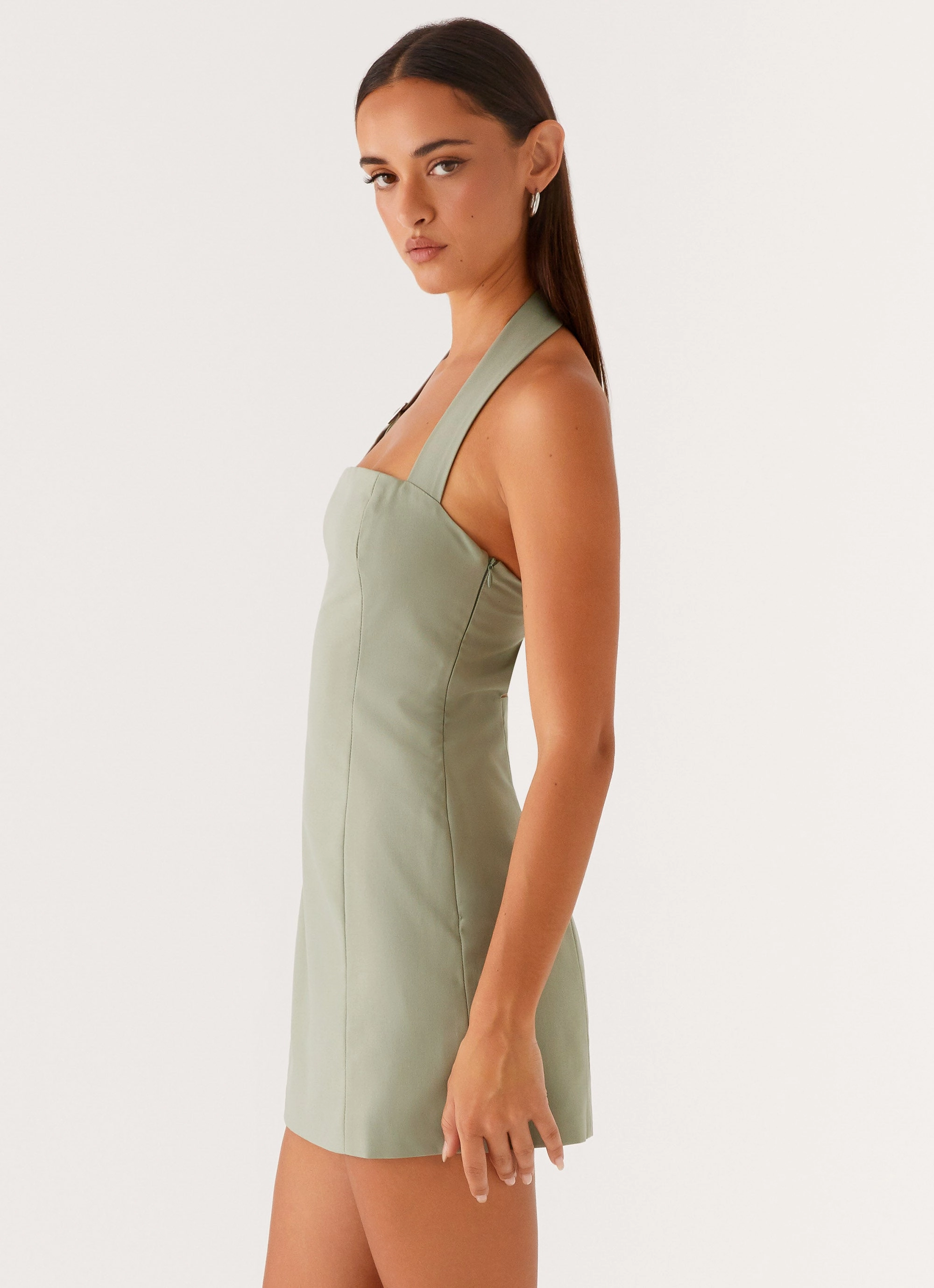 Modern and Feminine Fair-Trade Bianca Halter Dress - Sage