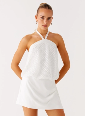 Statement Look Switch Up Halter Mini Dress - Ivory Refined Line Linen Vibe Switch Up Halter Mini Dress - Ivory