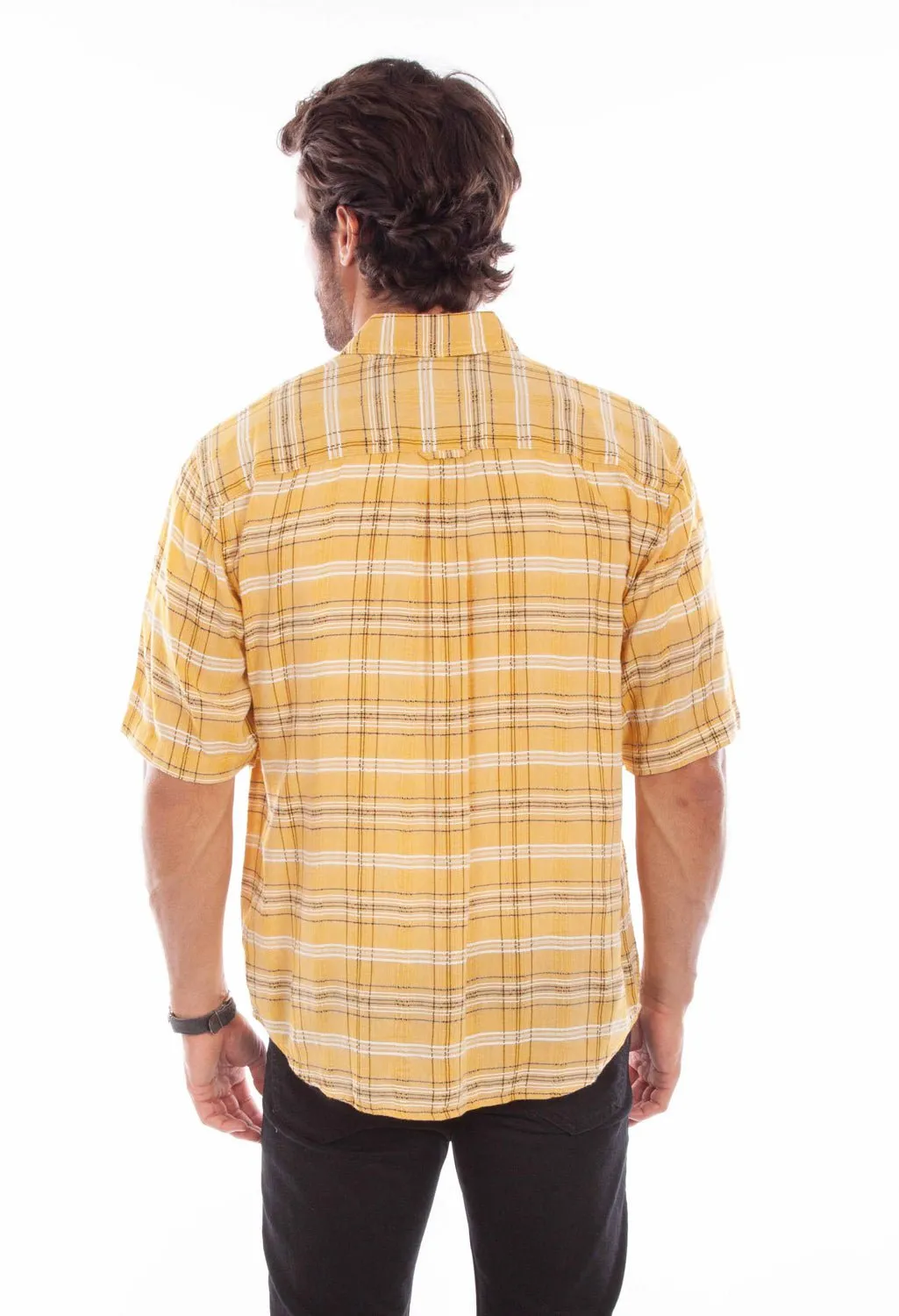 Ethical production Checkered Look Scully Mens Worn Outs Plaid Yellow 100% Cotton S/S Shirt