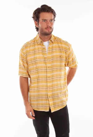 Static Free Closure Scully Mens Worn Outs Plaid Yellow 100% Cotton S/S Shirt Scully Mens Worn Outs Plaid Yellow 100% Cotton S/S Shirt Trendsetting