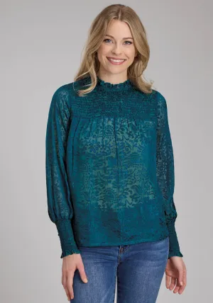 Static Reduction Finish Roper Womens Burnout Brasso Teal Poly/Rayon L/S Blouse Roper Womens Burnout Brasso Teal Poly/Rayon L/S Blouse Anniversary Special