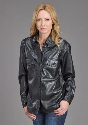 Static Reduction Finish Stetson Womens Oversized Box Pleat Black Faux Leather L/S Shirt Chill Comfort Stetson Womens Oversized Box Pleat Black Faux Leather L/S Shirt