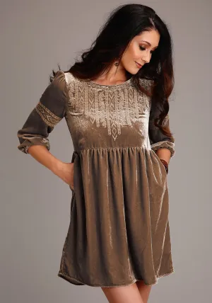 Stay Comfortable Stetson Womens Khaki Rayon Velvet Baby Doll S/S Dress Stetson Womens Khaki Rayon Velvet Baby Doll S/S Dress Modern Silhouette
