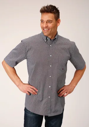 Stay Tucked Design Roper Mens Classic Geo Blue 100% Cotton S/S Shirt Roper Mens Classic Geo Blue 100% Cotton S/S Shirt Layered Design Winter Comfort