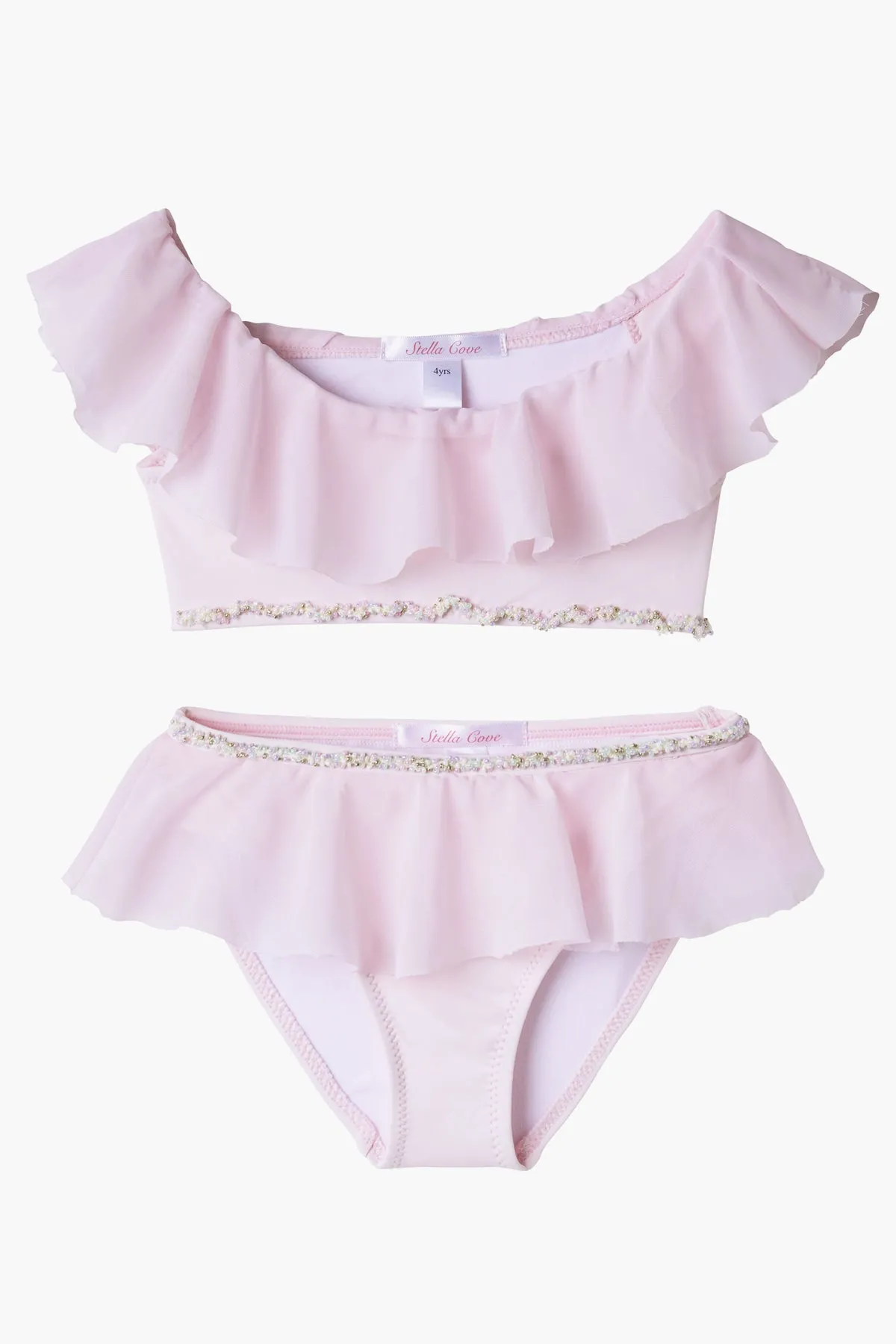 Stella Cove Pink Chiffon Ruffle Girls Swimsuit