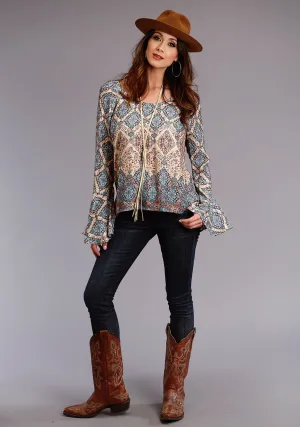 Stetson Herringbone Womens Brown Rayon/Nylon Ruffle L/S Blouse Chic Finish Stetson Herringbone Womens Brown Rayon/Nylon Ruffle L/S Blouse Core Wardrobe Modern Casual