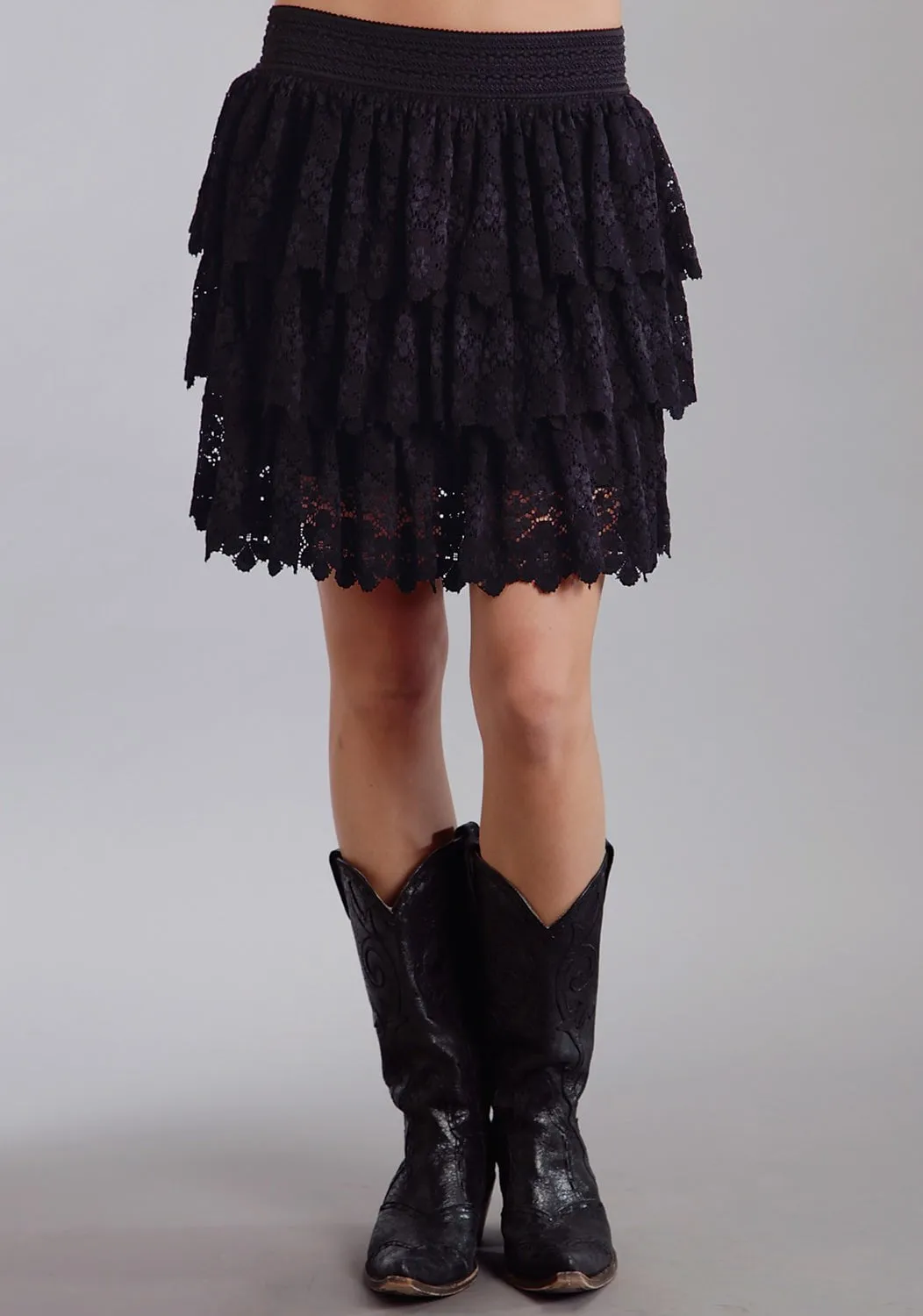 Stetson Ladies Black 100% Cotton Three Tier Skirt All Season