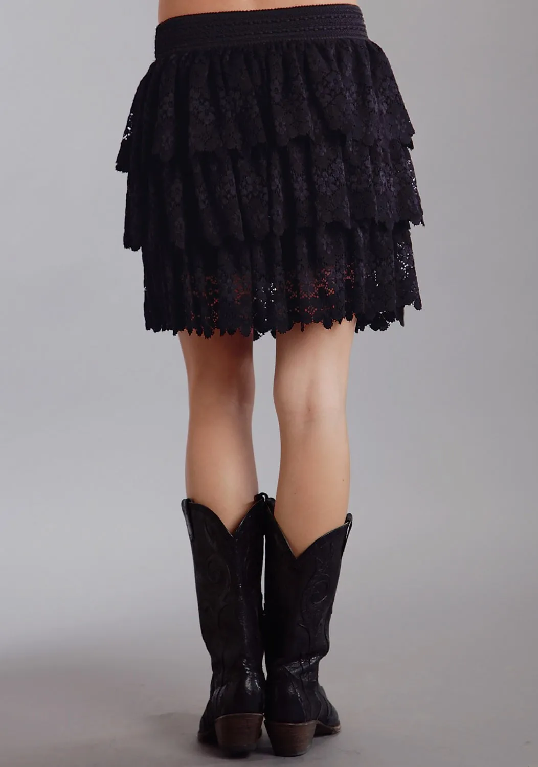 Stetson Ladies Black 100% Cotton Three Tier Skirt Flexible Fabric Trendy High Quality