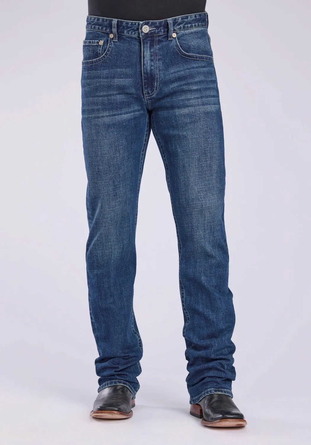 Festival Outfit Minimalist Style Stetson Mens 1211 Straight Stretch Blue Cotton Blend Jeans