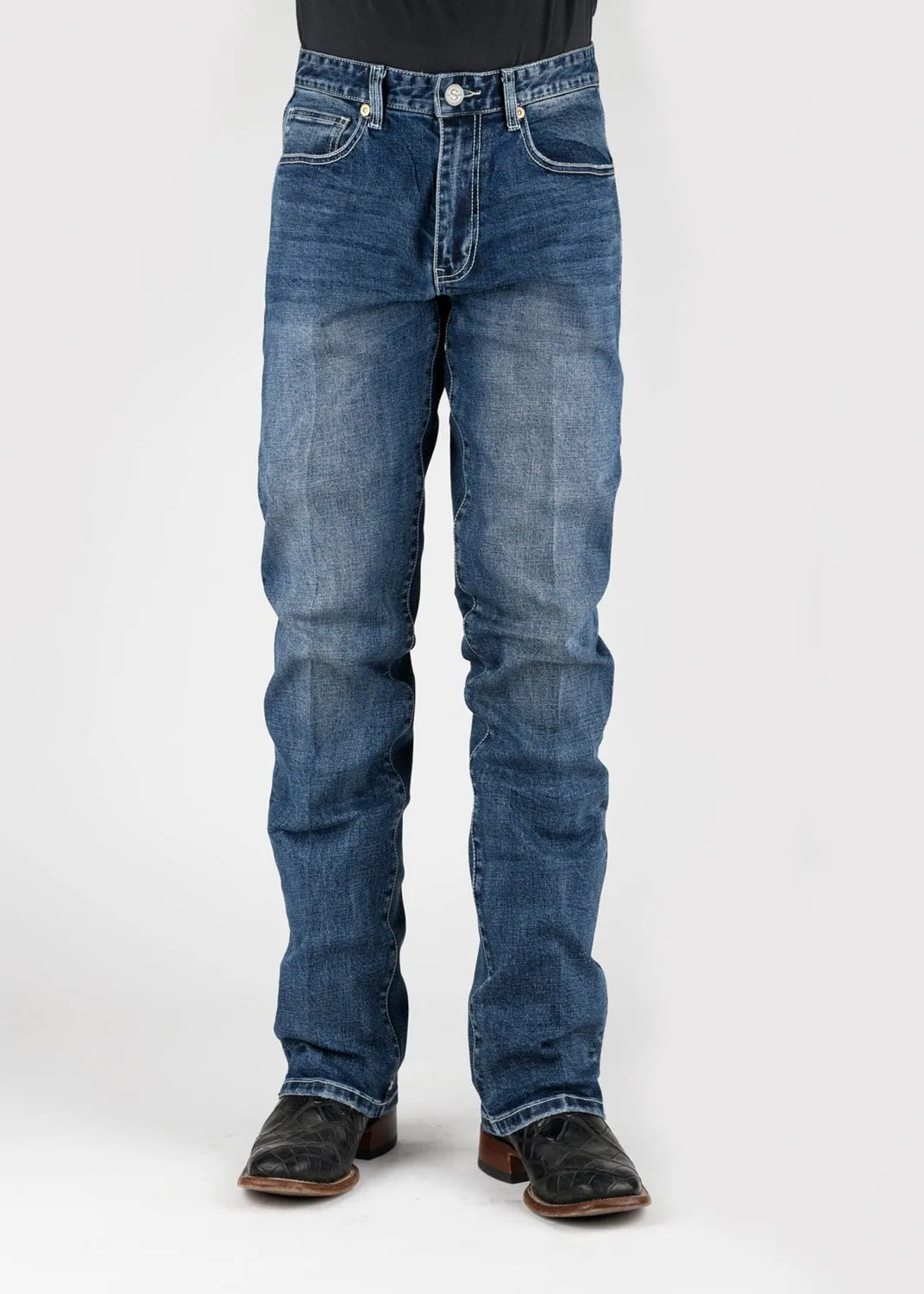 Stetson Mens 1211 Stretch Straight Leg Blue Cotton Blend Jeans Style Friendly