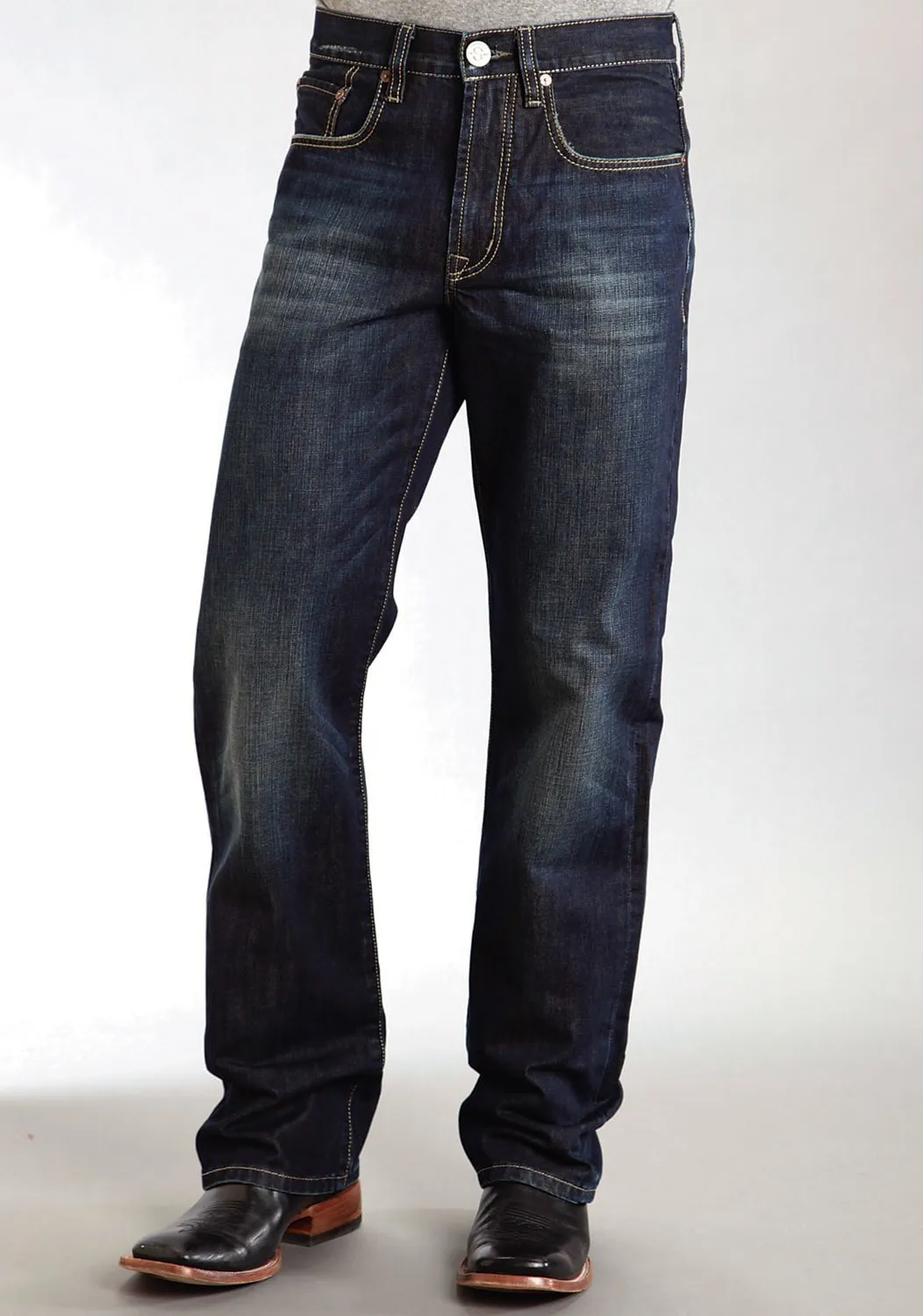 Stetson Mens 1312 Destructed Double Needle X Blue 100% Cotton Jeans Flawless Design Timeless Comfort
