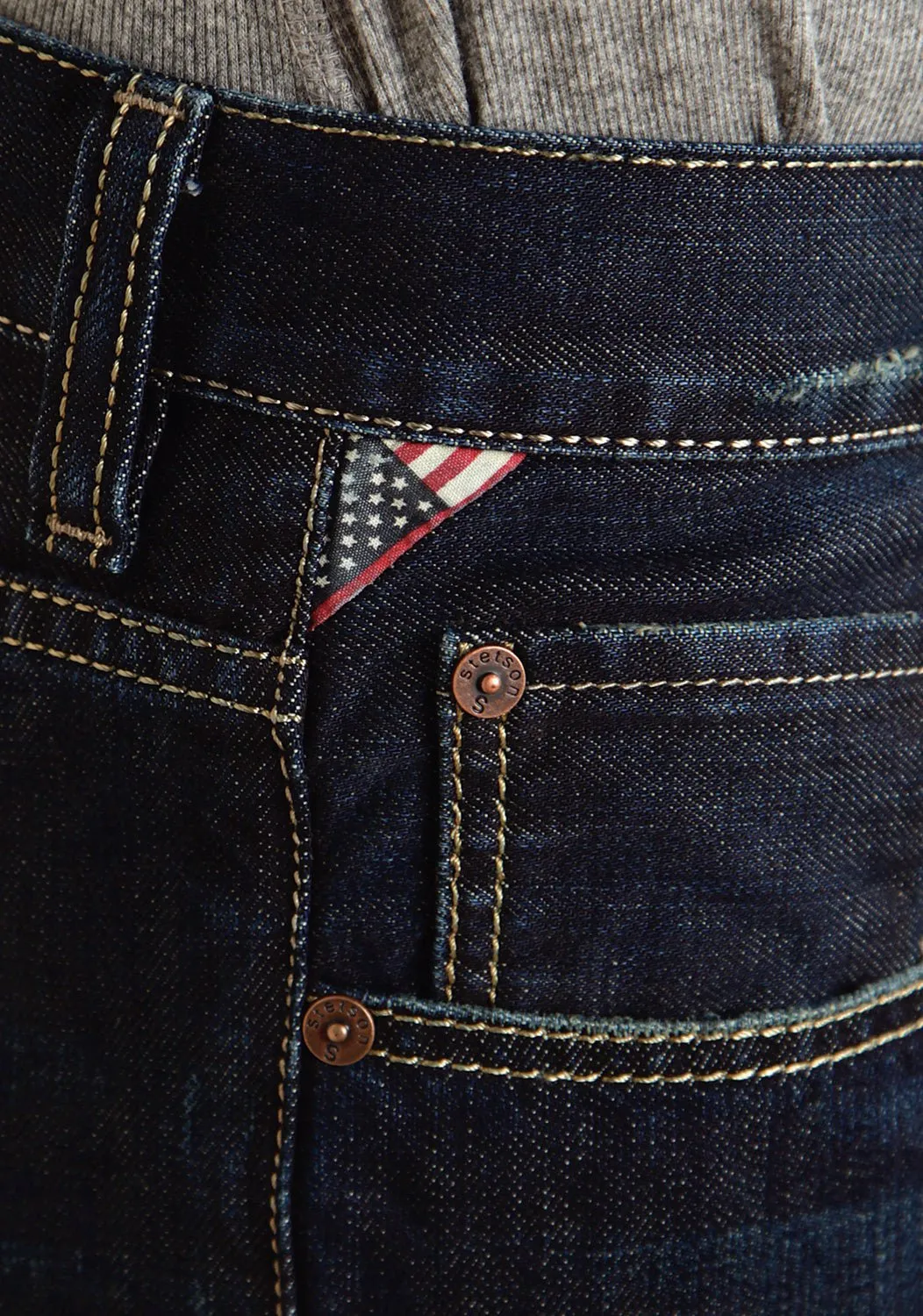 Street Routine Stetson Mens 1312 Destructed Double Needle X Blue 100% Cotton Jeans
