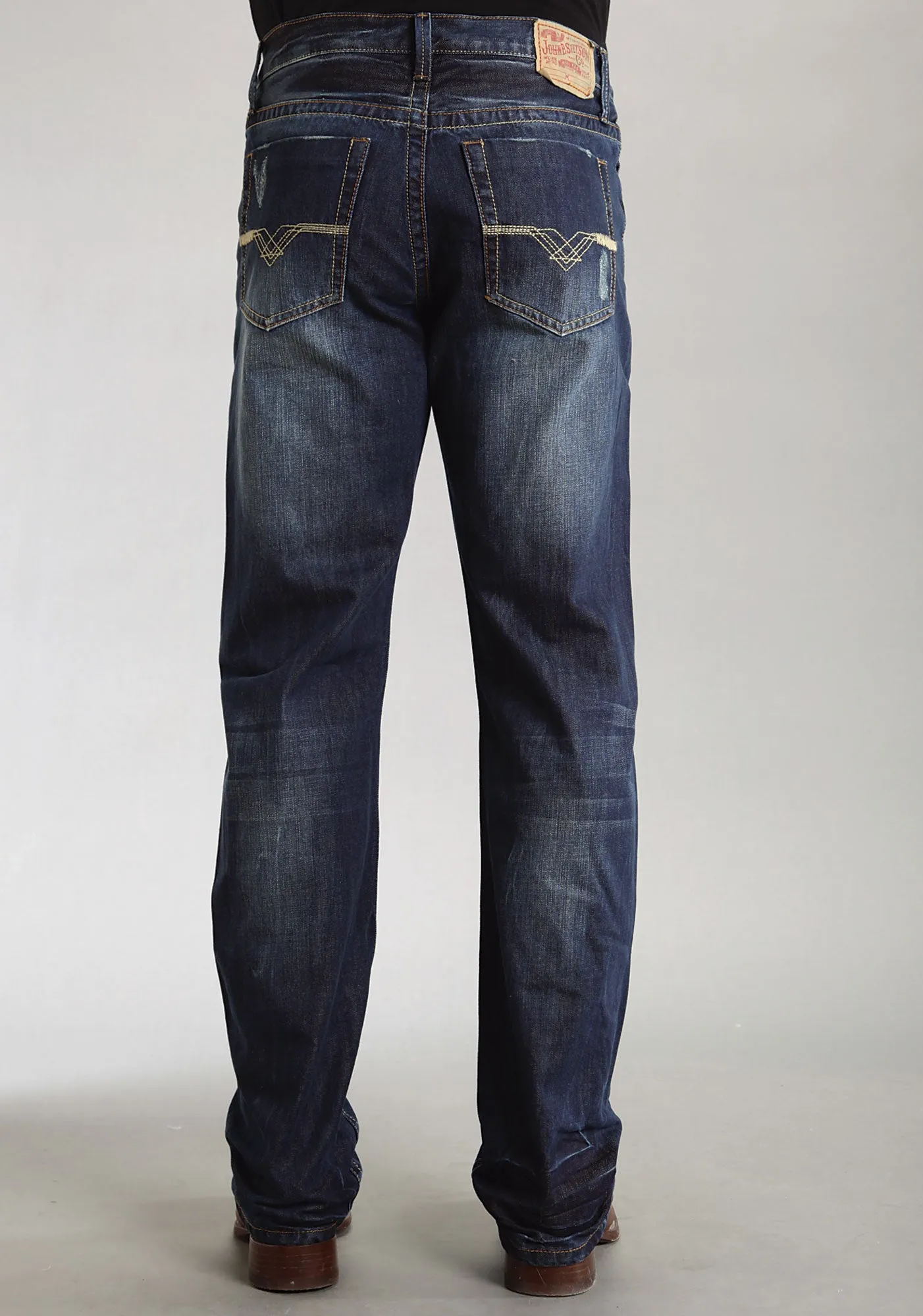 Stetson Mens 1312 Modern Fit Deco Blue 100% Cotton Jeans Classic Wear Textured
