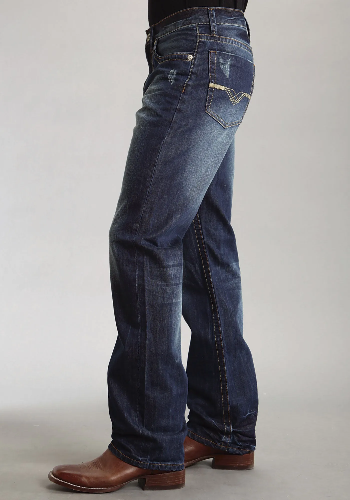 Chic Wear Modern Straight Leg Stetson Mens 1312 Modern Fit Deco Blue 100% Cotton Jeans