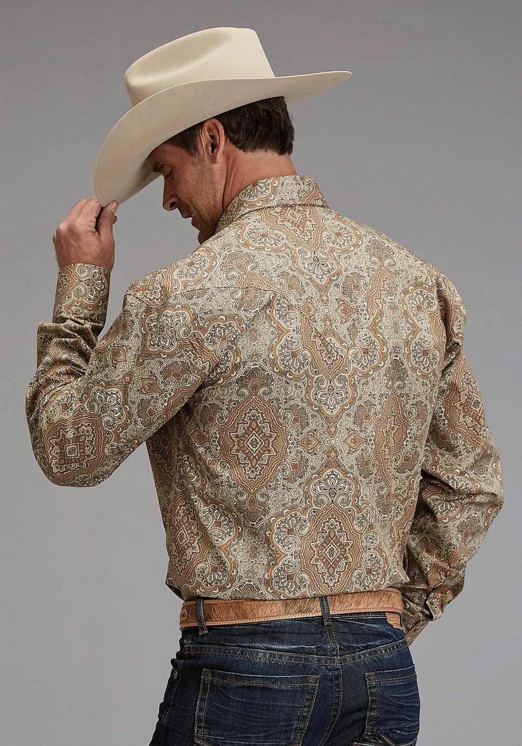 Stetson Mens 1921 Desert Paisley Brown 100% Cotton L/S Shirt Fall Foliage