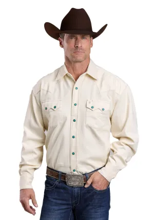 Stetson Mens 2 Point Back Yoke Cream 100% Cotton L/S Shirt High Comfort Stetson Mens 2 Point Back Yoke Cream 100% Cotton L/S Shirt Non Chafe Seams