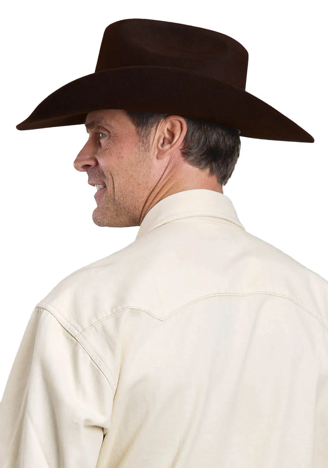 Stetson Mens 2 Point Back Yoke Cream 100% Cotton L/S Shirt Functional Wear Soft Texture