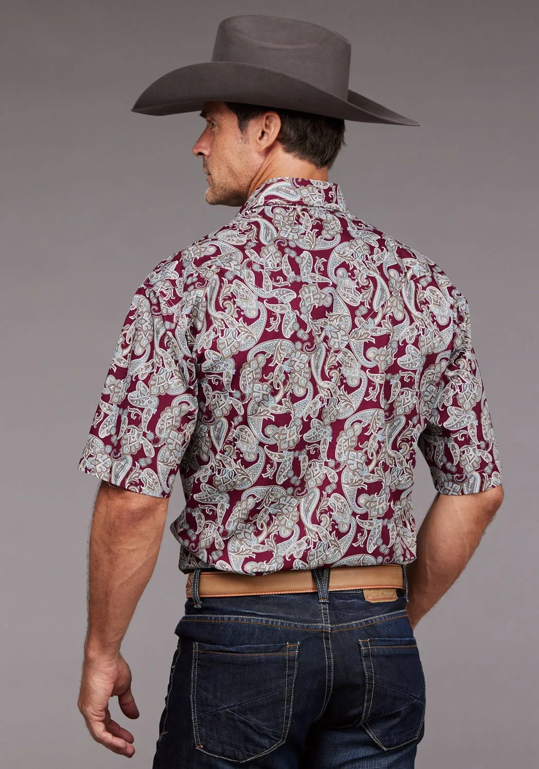 Sleeveless Cut Stetson Mens 2035 Country Paisley Wine 100% Cotton S/S Shirt