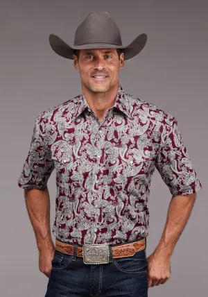 Stetson Mens 2035 Country Paisley Wine 100% Cotton S/S Shirt Anti-pilling Short Sleeve Stetson Mens 2035 Country Paisley Wine 100% Cotton S/S Shirt