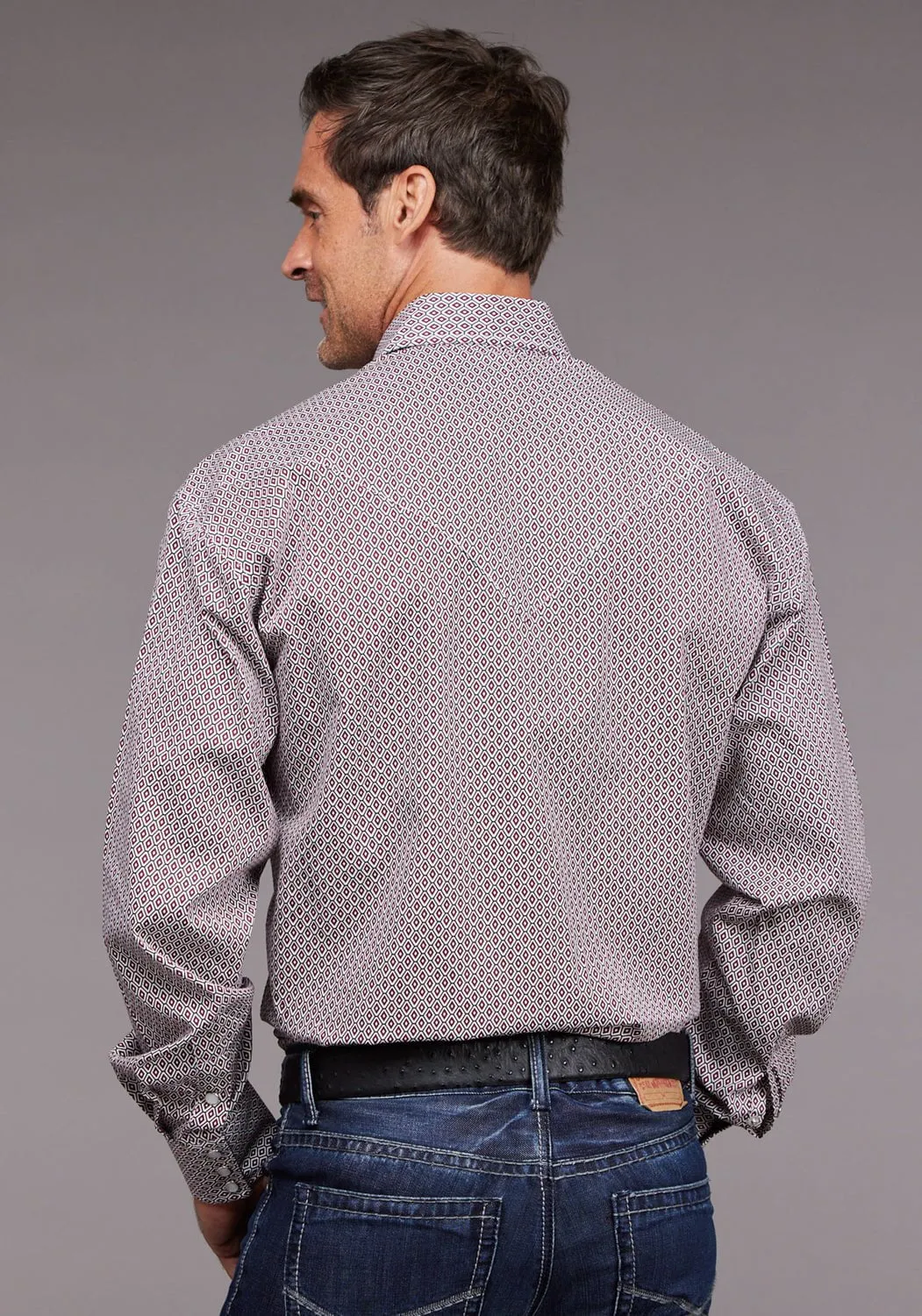 Premium Pima Cotton Stetson Mens 2037 Rhombus Diamond Red 100% Cotton L/S Shirt
