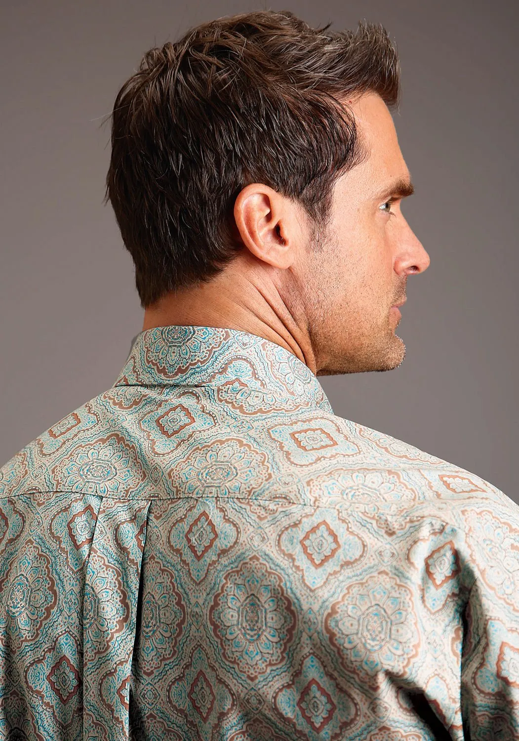 Quality Look Stetson Mens Aqua Paisley Green 100% Cotton L/S Shirt