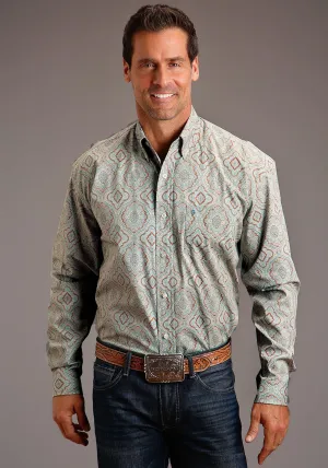 Stetson Mens Aqua Paisley Green 100% Cotton L/S Shirt Seasonal Essential Stetson Mens Aqua Paisley Green 100% Cotton L/S Shirt Soft Stretch Collar
