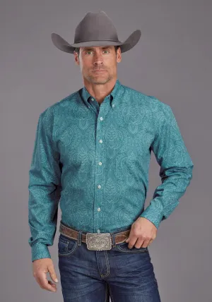 Stetson Mens Aquamarine Paisley Blue 100% Cotton 1 Pkt L/S Shirt Quality Comfort Spring Collection Smart Design Stetson Mens Aquamarine Paisley Blue 100% Cotton 1 Pkt L/S Shirt