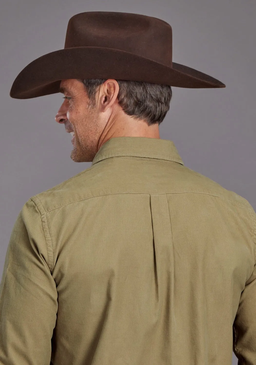 Adjustable Cuff Closure Stetson Mens Baby Corduroy Brown 100% Cotton L/S Shirt