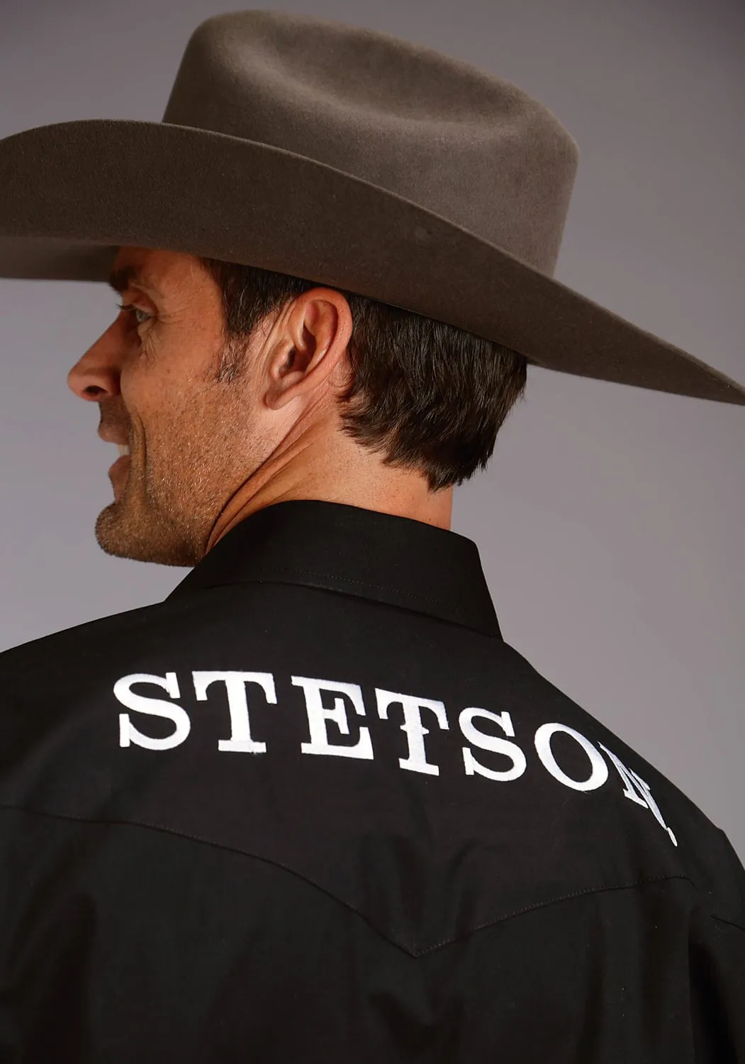 Weekend Wear Airflow Ventilation System Stetson Mens Black 100% Cotton Logo Wear L/S Shirt