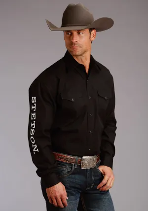 Stetson Mens Black 100% Cotton Logo Wear L/S Shirt Vibrant color Casual Friday Fade Resistant Formula Stetson Mens Black 100% Cotton Logo Wear L/S Shirt