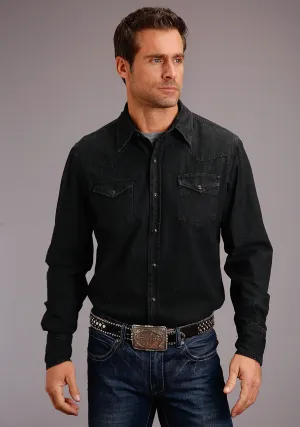 Stetson Mens Black 100% Cotton Western Denim L/S Shirt Layering Essential Backpacking Trip Mountain Escape Stetson Mens Black 100% Cotton Western Denim L/S Shirt