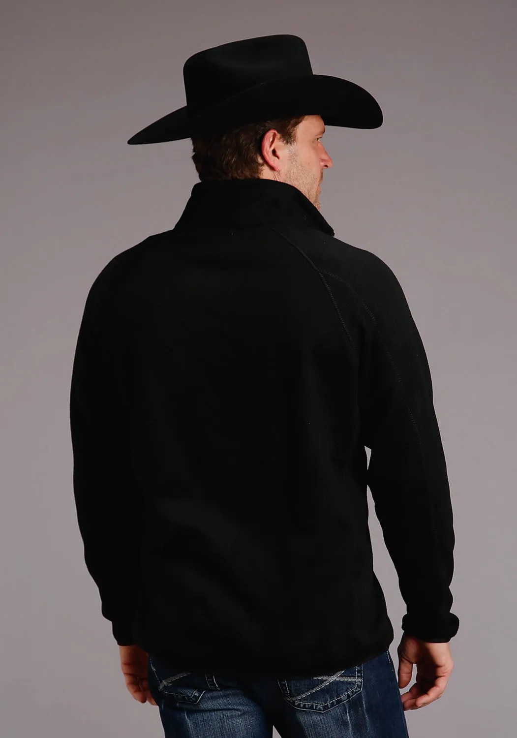 Chic Option Soft Touch Fabric Stetson Mens Black Polyester Bonded 1/4 Zip Sweater