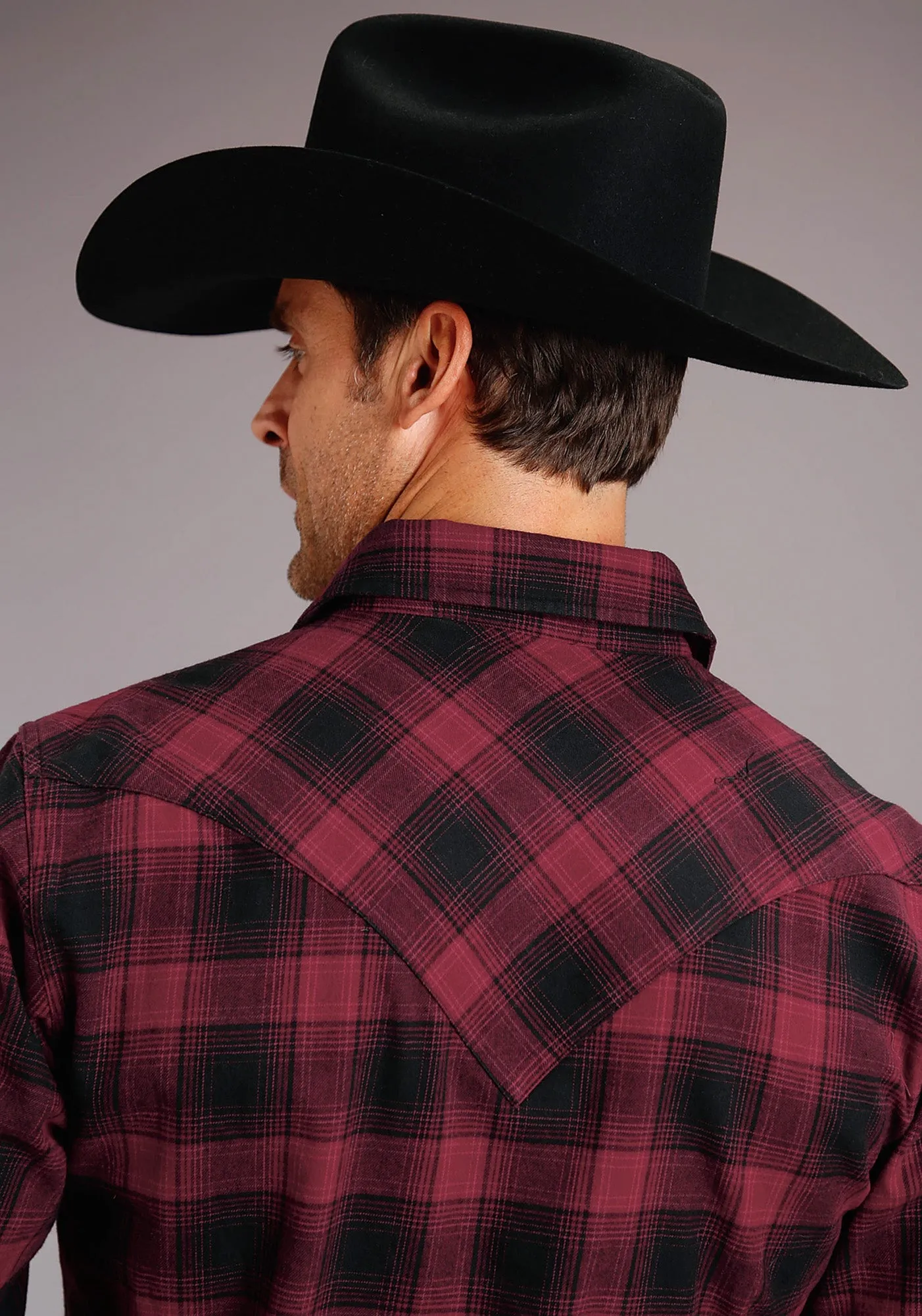 Stetson Mens Black/Red 100% Cotton Check Mate L/S Shirt Flexible Shoulder Construction